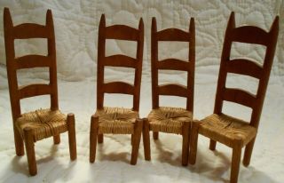 Dollhouse Miniature Real 4 Handmade Ladder Back Chairs Rush Seats