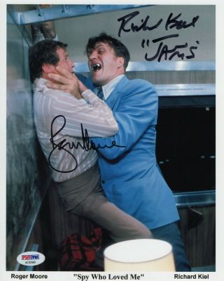 Roger Moore Richard Kiel Signed Autographed 8x10 Photo James Bond Jaws Psa Loa