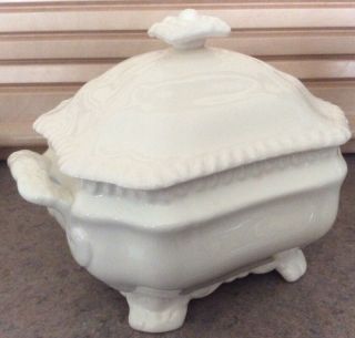 Copeland Spode :: Vintage Lidded White 5”x 6 1/2” Footed Tureen Notched England