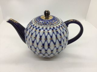 Russian Imperial Lomonosov Porcelain Cobalt Blue Teapot.