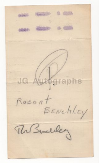 Robert Benchley - Golden Age Of Hollywood Film Actor - Signed Bar Tab