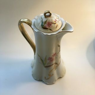 Haviland & Co.  Limoges France Hand Painted Chocolate Pot With Lid,  8 " Tall