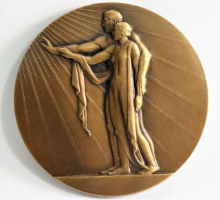 French Art Nouveau Bronze Medal Signed M.  Delonnoy