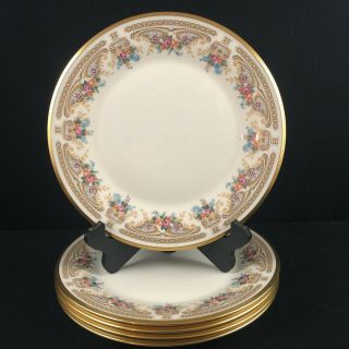 Set Of 5 Vtg Dinner Plates Lenox Versailles Multi Floral Scrolls Gold Rim Usa