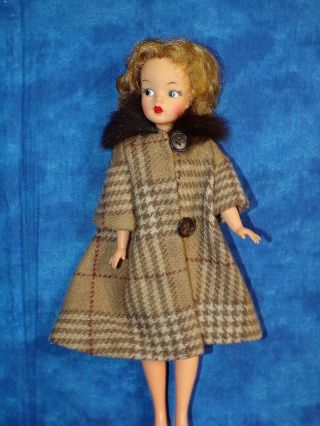 Vintage Barbie Tammy Tina Cassini Size Brown Plaid Coat Mink Fur Collar Minty