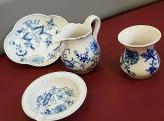 Antique German Meissen Porcelain Blue Onion Pattern Ashtray Creamer Vase Dish