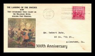 Dr Jim Stamps Us Landing Of Swedes Delaware Fdc Cover Scott 836 Add On
