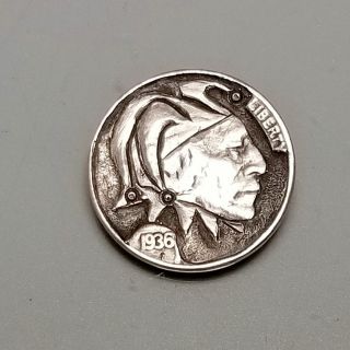1936 Buffalo Nickel Carved Into Jester Hobo Coin