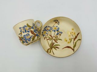 Antique Royal Worcester Demitasse Cup And Saucer 1890 Hand Painted