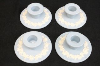 Set Of 4 Wedgwood Embossed Queensware Cream On Lavender Banquet Candlesticks