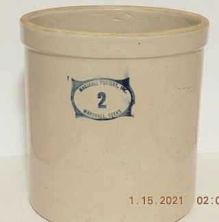 Vintage Marshall Texas Pottery 2 Gallon Crock Farmhouse Stoneware