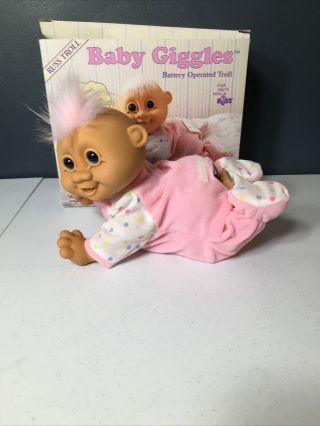 Vintage Troll Doll Crawling Baby Giggles Battery Operated Troll 10 " Not