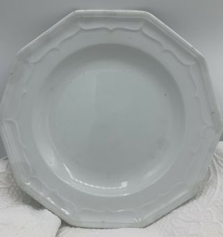 3 1800’s Antique White Ironstone Soup Bowls T.  &r.  Boote Ornate Design Decagon