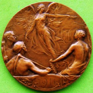 Art Nouveau Victory Nudes 1911 Miners Exposition Belgium Bronze Medal By Mauquoy