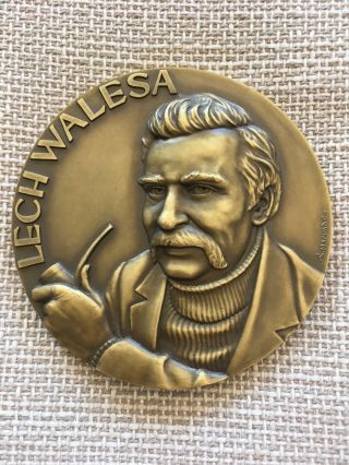 Antique And Rare Bronze Medal With High Reliefs Of Lech Walesa
