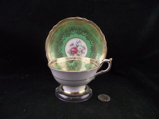 Paragon Green Floral Antique Cabinet Tea Cup And Saucer W Double Warrant