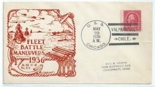 Us Naval Cover Crosby Uss Chicago 1936 Valparaíso,  Chile C.  W.  Richell Design