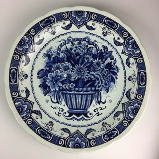 Vintage Boch Delfts Blue And White Wall Charger / Plate 15 1/2 " - Flowers