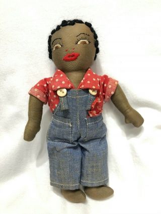 Vintage Hand Made Cloth Island Doll Embroidered Face And Hair