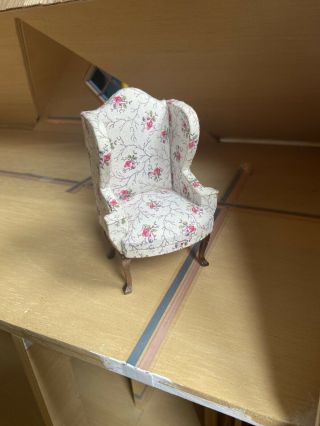 Dollhouse Miniature Flower Print High Back Arm Chair