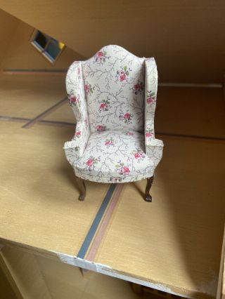 Dollhouse Miniature Flower Print High Back Arm Chair 2