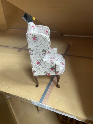 Dollhouse Miniature Flower Print High Back Arm Chair 3