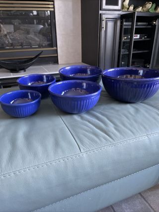 5 Vintage Red Wing Gypsy Trail Reed Nesting Mixing Bowl Cobalt Blue