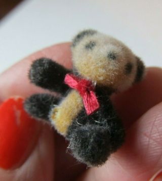 Tiny Vintage Dollhouse Miniature Stuffed Animal Panda Bear Toy Flocked