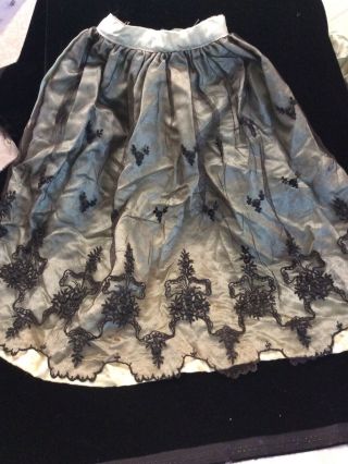 Antique Bisque German French Doll Dress Satin Green Black Lace Skirt