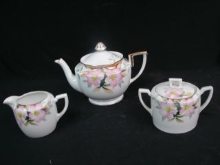 Vintage Antique Noritake Azalea Teapot Creamer Sugar Set Pattern 19322 Japan