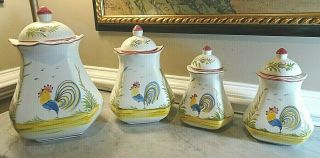 Set Of 4 Roosters Canisters Peint A La Main J Willfred C Sadek Import Portugal