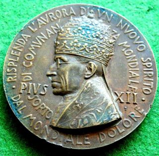 1956 Vatican 50mm Bronze Medal Pope Pius Xii With Michelangelo 