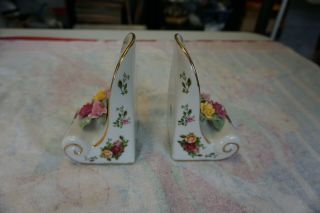 1962 Royal Albert " Old Country Roses " Bone China Bookends 2 - Piece Set