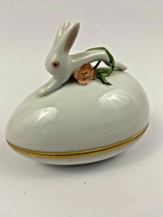 Herend Porcelain Handpainted Easter Bunny Egg Bonbon Dish Bunny Gift Hungary