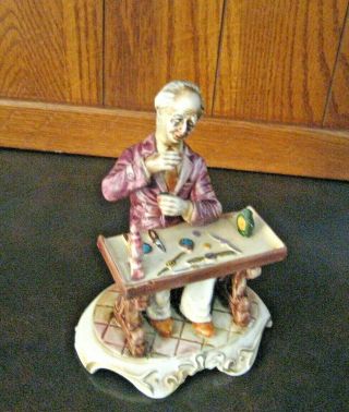 Vintage Large Capodimonte Figurine Of A Clock/watch Repair Man - Italy