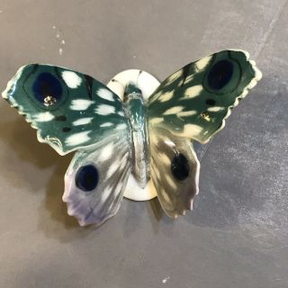 Karl Ens Volkstedt Porcelain Butterfly Figurine Green Grey Germany 1930s