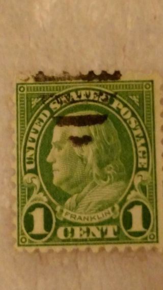 Rare Ben Franklin 1 Cent Green Stamp Cancelled Upper Portion Scott 