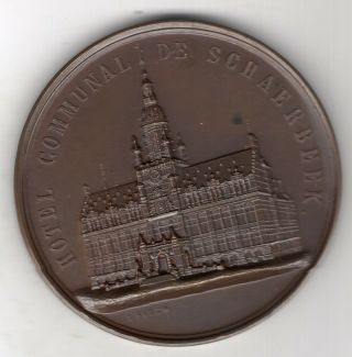 1937 Belgium Medal For 25 Year Anniv.  Of Electricity In Schaerbeek Town Hall Obv