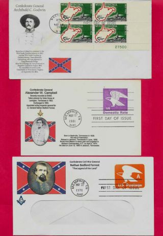 3 Fdcs Civil War Confederate Generals Nathan B Forrest Campbell Godwin Masonic