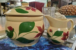 Vintage Watt Pottery 5 Starflower Yelloware 21 Cookie Jar & Creamer Pitcher 15