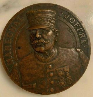 Antique Large Bronze Medal French J.  Joffre,  Marechal Wwi By Felix Rasumny