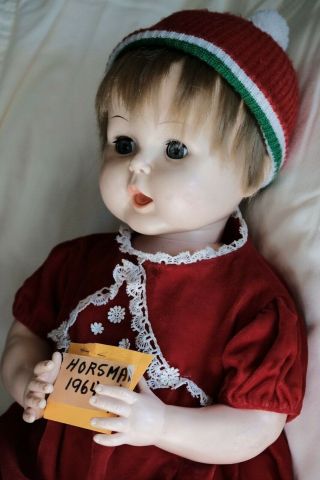 1964 Horsman 27 Inch Thirsty Walker Doll TB 26 with red velvet outfit 2