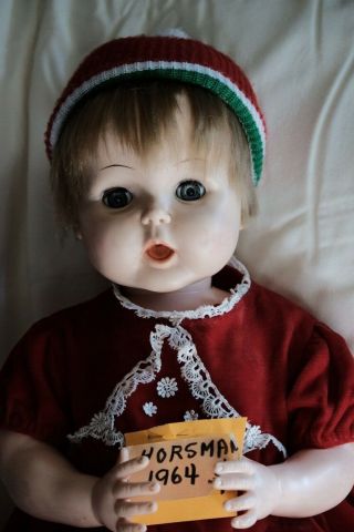 1964 Horsman 27 Inch Thirsty Walker Doll TB 26 with red velvet outfit 3