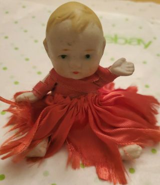 Antique Baby Doll Character All Bisque Doll Miniature 3 Inch Jointed Arms Legs