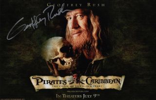 Geoffrey Rush Signed Pirates Of The Caribbean Black Pearl 11x17 Movie Poster