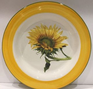 Italian Hand - Painted Sunflower White Ceramic Serving Bowl Yellow Green 16 " D