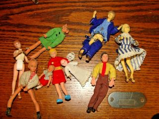 Vintage Bendable Rubber Dollhouse People Figures Family Of 9 Antique Hong Kong