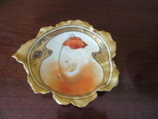 Hand - Painted Pickard Poppy & Daisy Leaf Plate W/matching Nut Bowl,  Cat Rescue