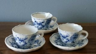 Set Of 3 Vintage Meissen Blue Onion Espresso Demitasse Cup & Saucer Teichert