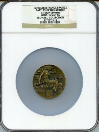 France Art Deco Battleship Dunkerque Bronze Medal By Pierre Turin 50mm Ngc Ms63